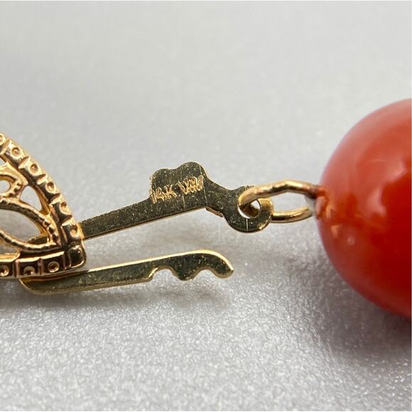 14K Gold Red Jade & Freshwater Pearl 24" Necklace ❤️ - Picture 8 of 12